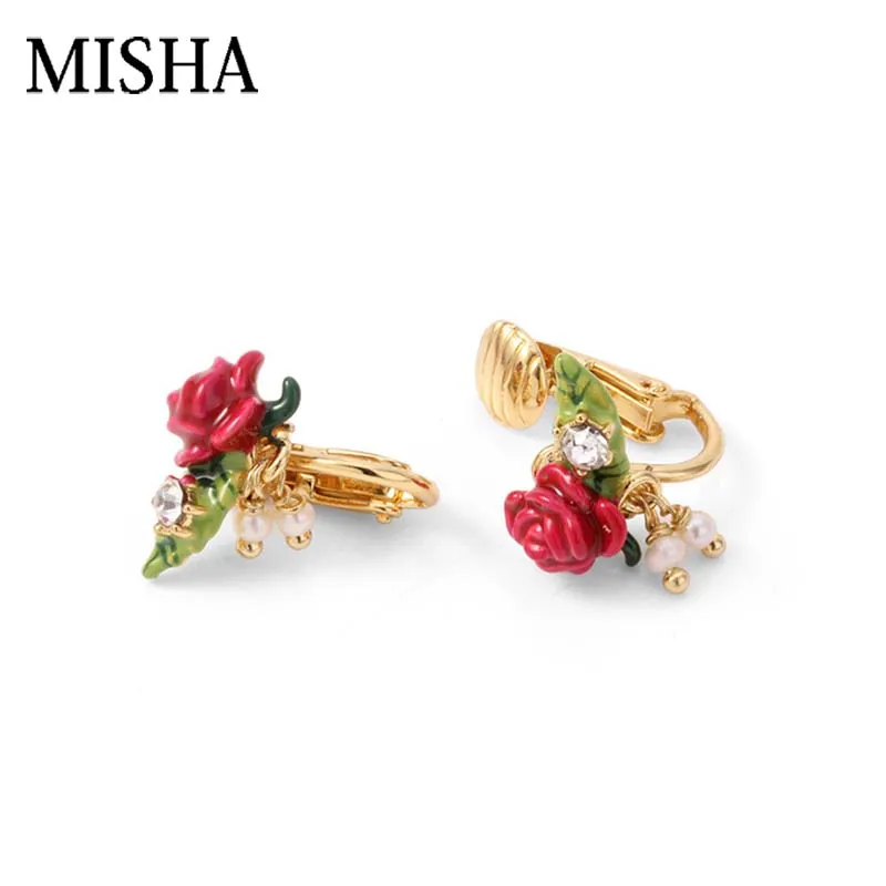MISHA Rose Серьги заглушки для женщин эмалированная глазурь ювелирные изделия в