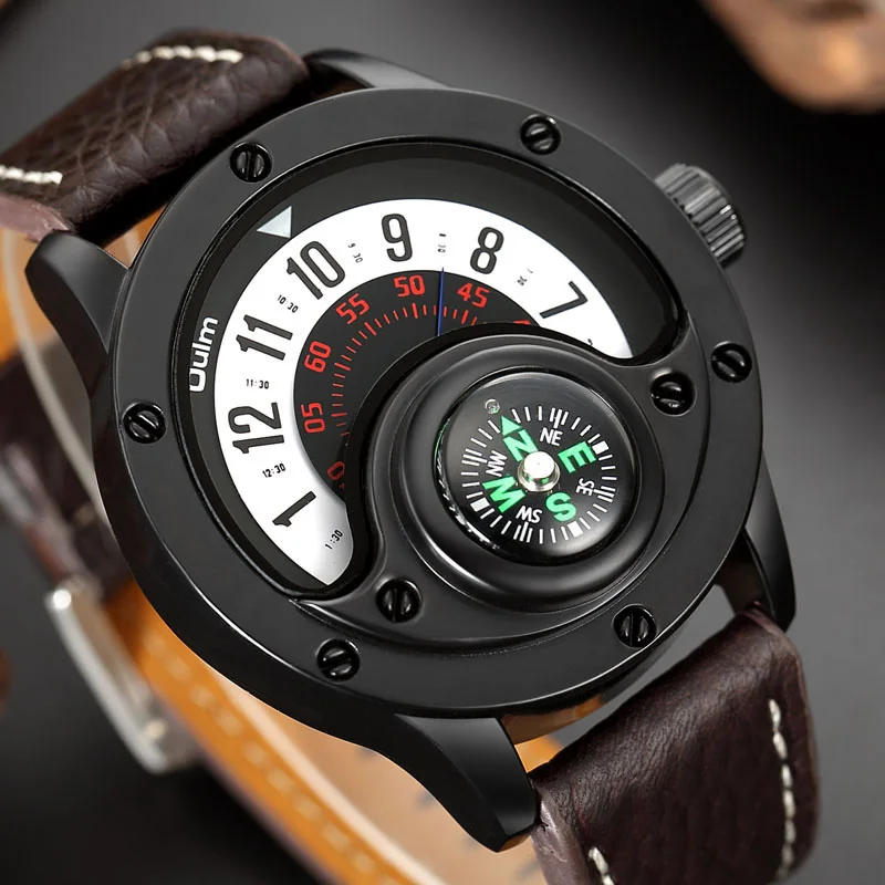 Creative men watch 1 Креативные мужские кварцевые часы с компасом, спортивные поворотные наручные часы с циферблатом, повседневные часы с кожаным ремешком, военные черные мужские часы, Reloj - Цвет: Creative men watch 1