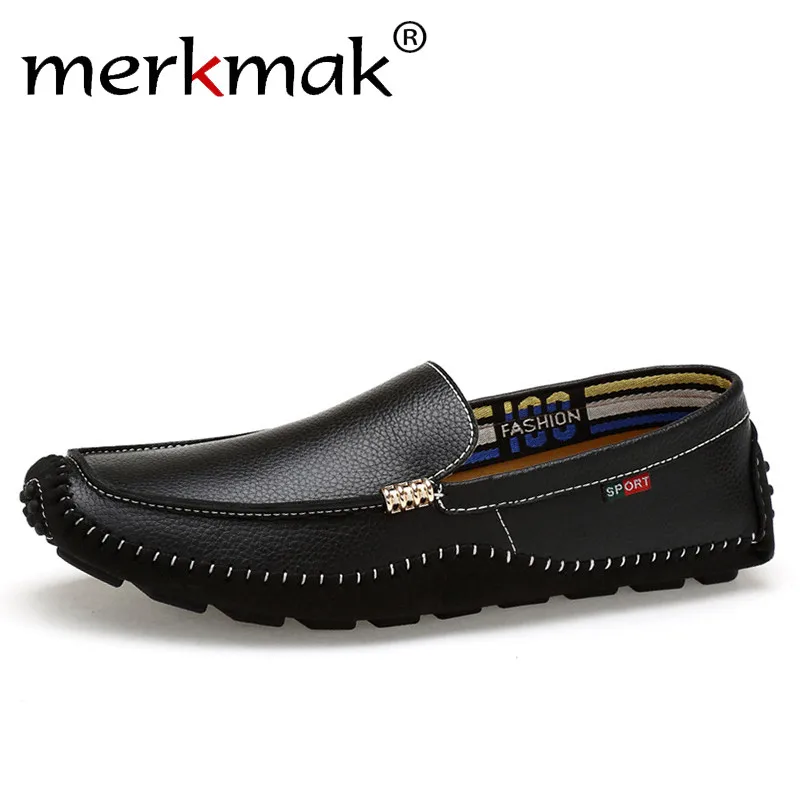 Style2 Black Loafers Merkmak/итальянские мужские лоферы из натуральной кожи; дизайнерская обувь для вождения без шнуровки; Мужская Высококачественная брендовая мягкая обувь на плоской подошве; большие размеры - Цвет: Style2 Black Loafers