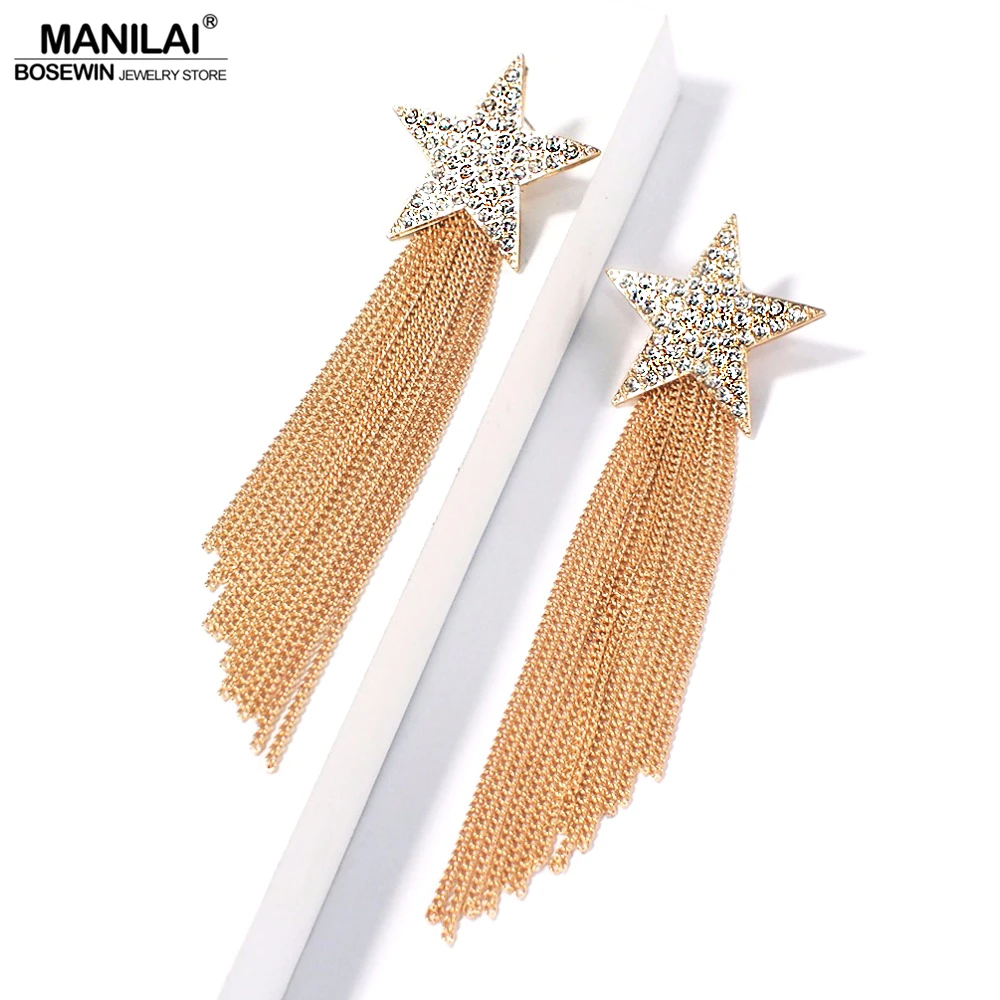 Женские серьги подвески с пентаграммой MANILAI длинные висячие со стразами