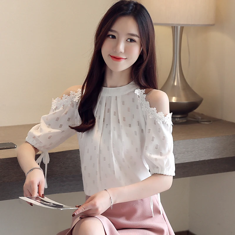 2019 Summer Sexy Suit-dress Loose Chiffon Mesh Hollow Out Shirt Casual Short Sleeve White Lace Skirt Tops |