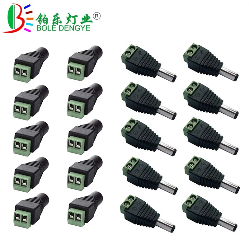 

5pcs DC Female Male Connector 5.5mm x 2.1mm Jack Power Plug Adapter For 3528 5050 5630 Single Color LED Strip And CCTV Camera