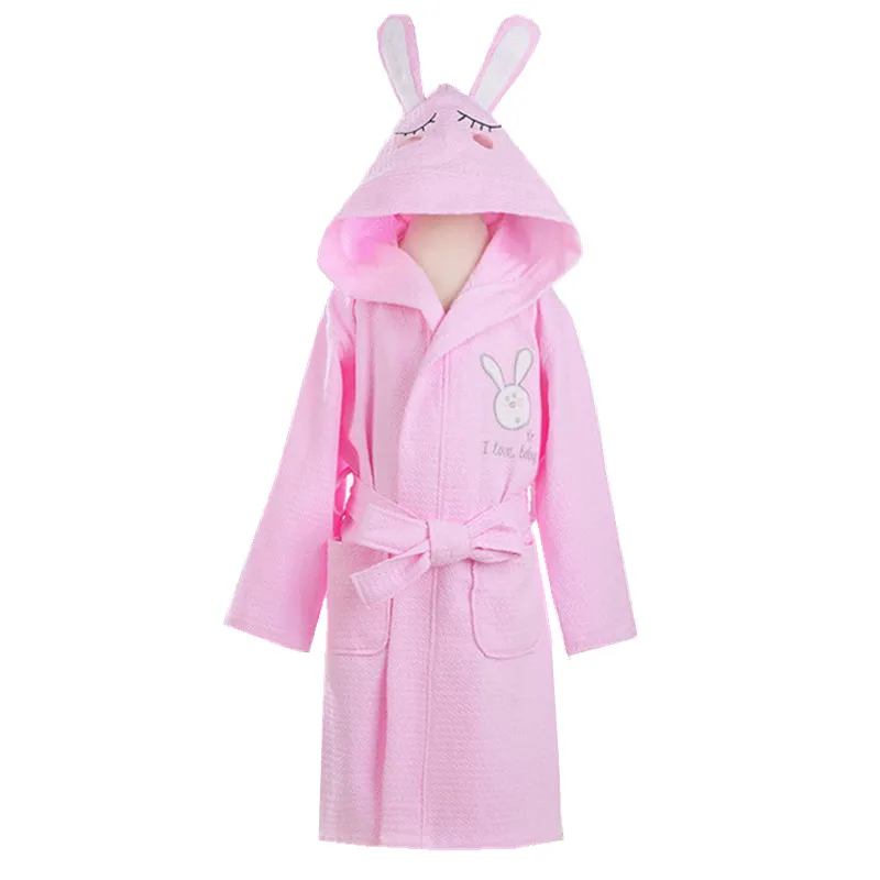Boys Girls Bathrobe Waffle Robes Children's Bathrobes Kids Hooded White Blue Pink Sleepwear Lovely Rabbit Pajamas Gowns | Детская