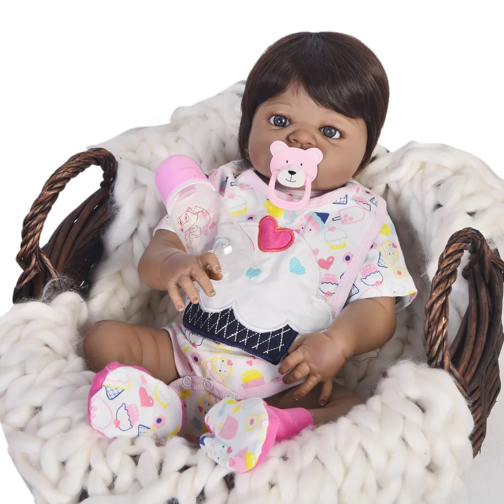 Новинка 55 см черная кожа bebe boneca Reborn мягкая силиконовая кукла настоящая кукла игрушки для девочек День рождения/Рождественский подарок rebon