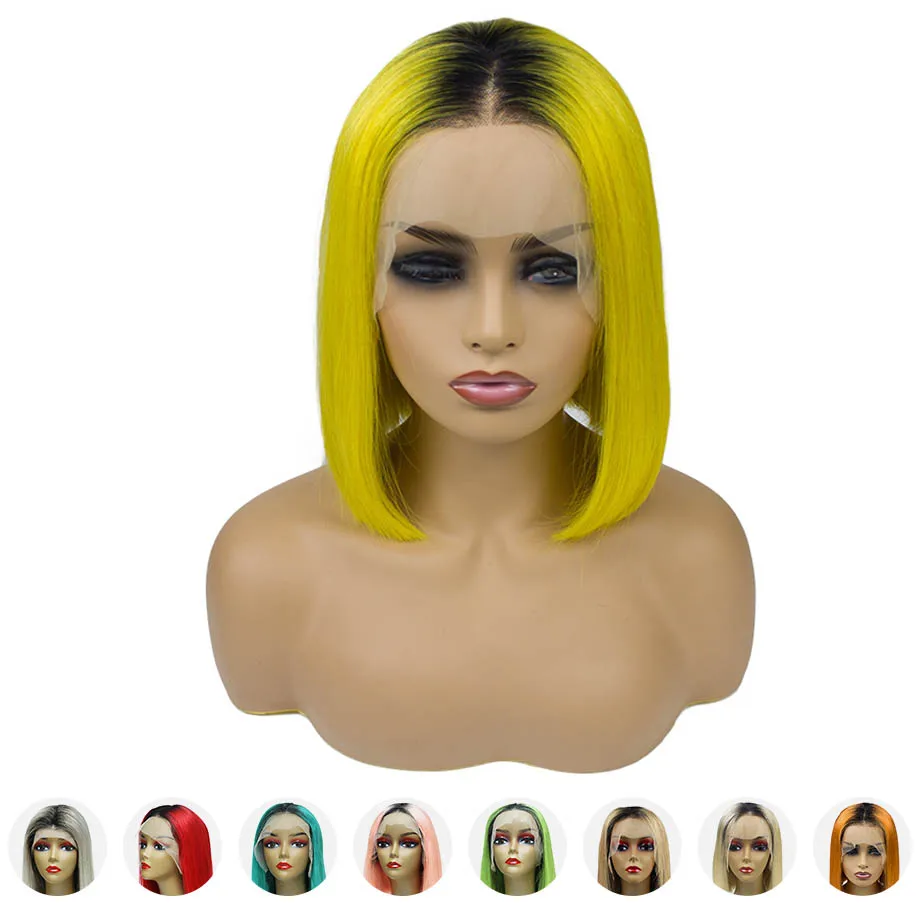 Омбре человеческие волосы парик блонд 613 короткий Боб кружева передние парики