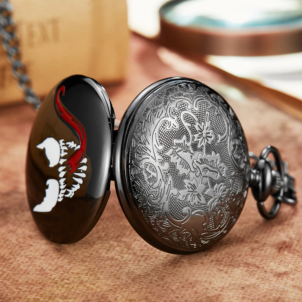 Мужские и женские карманные часы Бронзовый черный Веном лазерная гравировка