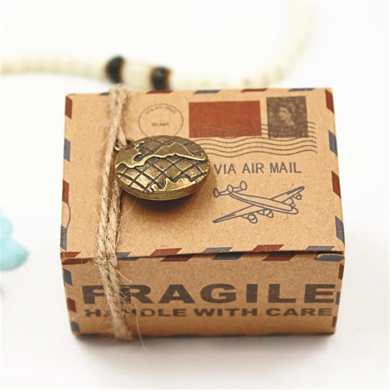 50Pcs Vintage Wedding Envelope Air Mail Kraft Paper Candy Box Rope Earth Compass Accessories Gift Packaging Christmas Supplies | Дом и сад