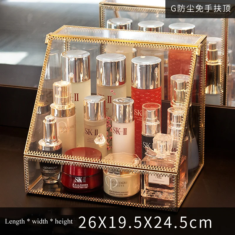 Luxury Glass Cosmetic Storage Box Drawers Makeup Organizer Desktop Cotton Swab Lipstick Holder Make Up Organizer Girl Gift