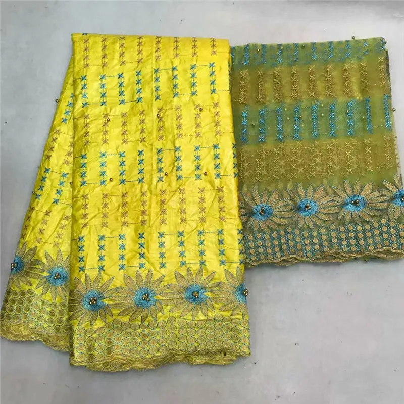 High Quality 5 Yards Bazin Riche Getzner 2018 New Design African Fabric+2 Lace With Beads df60-964 | Дом и сад