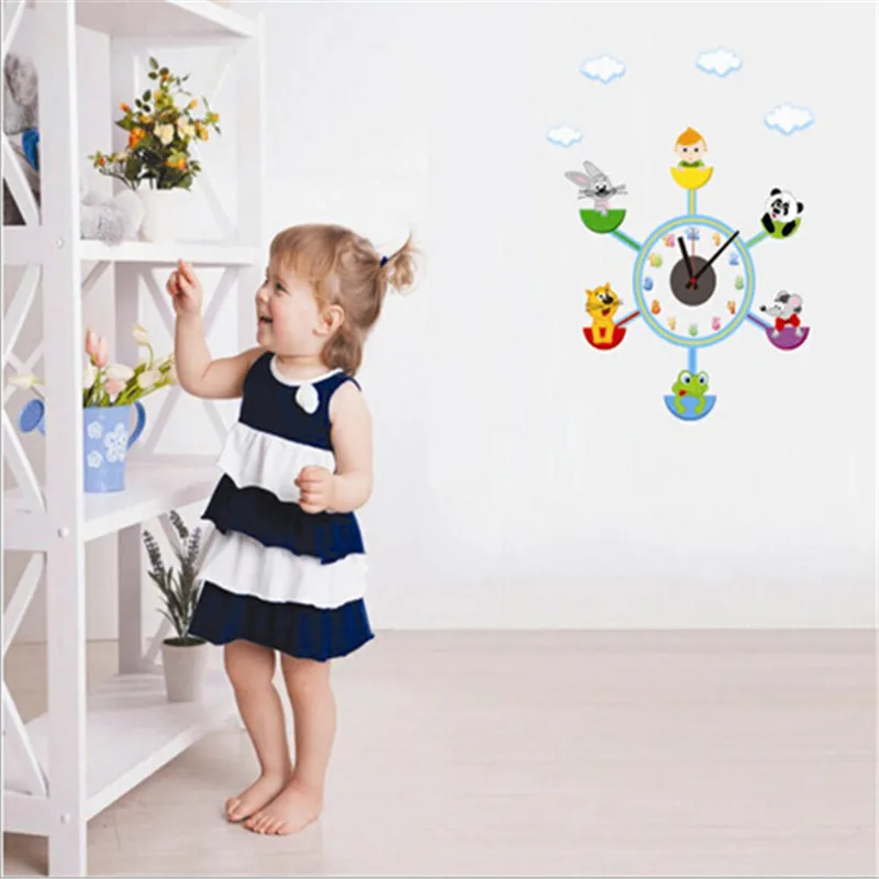 806 3D мультфильм настенные часы DIY детский сад декора стены стикеры съемный QT507 |