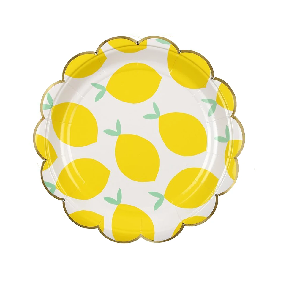 Lemon Small Plates 8 шт. бронзовая лимон, клубника бумажные тарелки для вечеринок одноразовые чашки салфетки полотенце День рождения еда лотки для фруктов Декор - Цвет: Lemon Small Plates