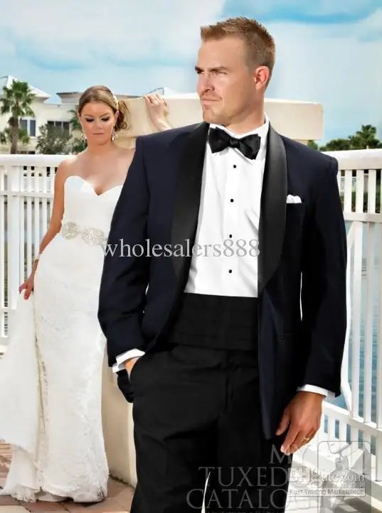 New Groom Tuxedos Shawl Collar Groomsman Best Men Suits (Jacket+Pants+Tie+Girdle+Handkerchief) G637|jacket beige|jacket redjacket lather |