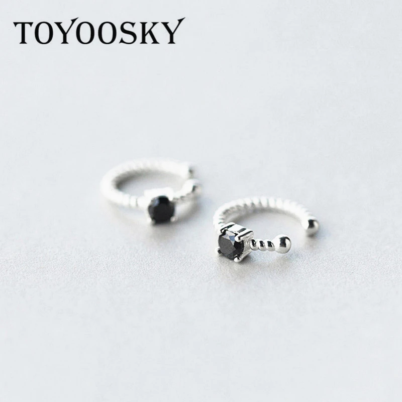 TOYOOSKY s925 Стерлинговое Серебро маленькие витые серьги каффы с одним кристаллом