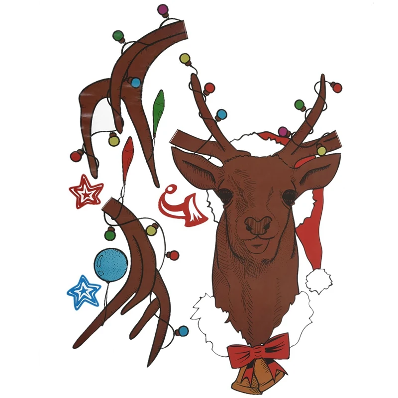 С Рождеством коричневые настенные декоративные наклейки с оленем на голову