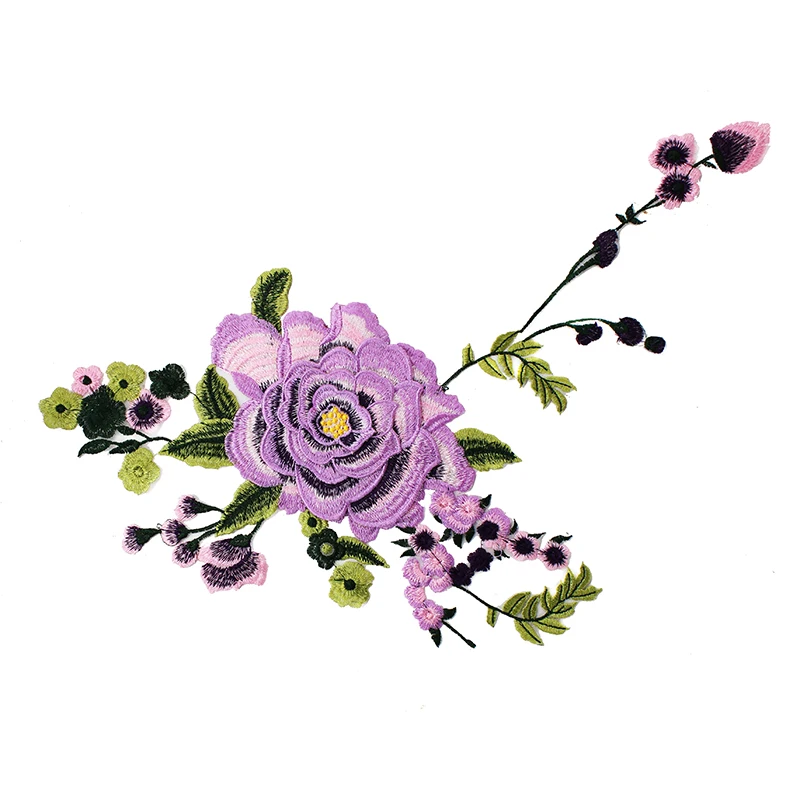 1piece 3D Violet Green Floral Patches Lace Fabric Motifs Applique Sewing Accessories for Craft Wedding Dress Clothing T1779 | Дом и сад