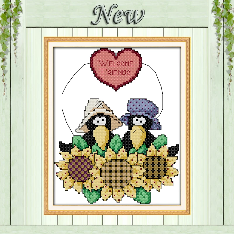 Добро пожаловать картины с изображением утки и цветов рассчитаны на холст DMC 11CT