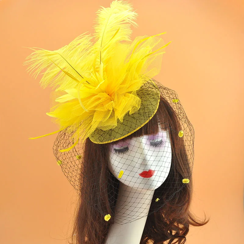 Wedding Party Hats Cover Face Veils Bridal Headwear Women's Cocktail And Fascinator Kentucky Derby Hat Long Feather | Свадьбы и