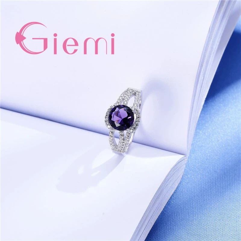 

Single Round Austrian Crystal Rings for Women Girls Love Gifts Fine 925 Sterling Silver Wedding Banquet Jewelry