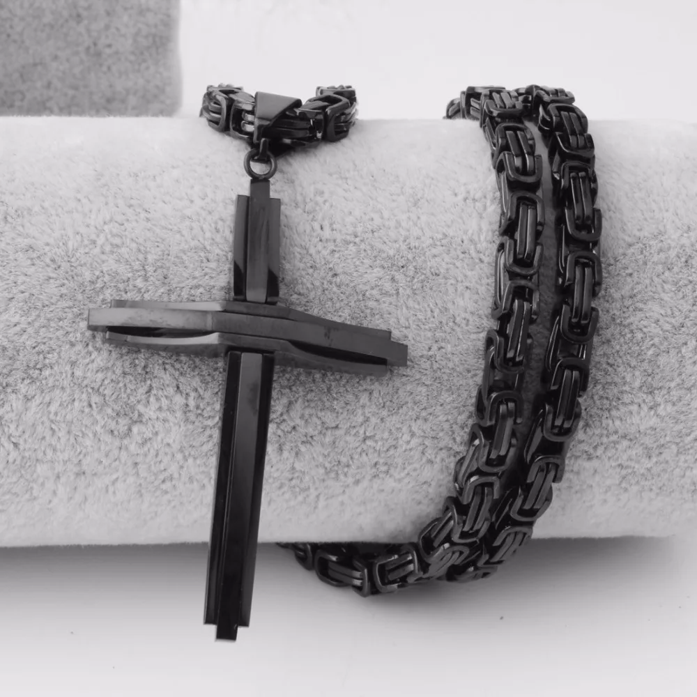 Винтажное классическое черное ожерелье с крестом мужское из нержавеющей стали