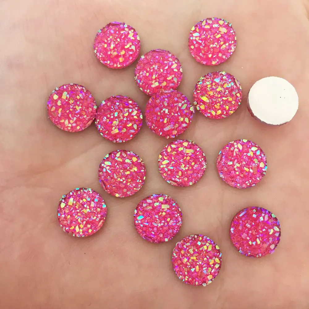 Rose red 100 шт AB смолы Bling выпуклая поверхность руды 10 мм круглые плоские с оборота узоры из страз DIY Свадебные Аппликации Ремесло SW64 - Цвет: Rose red