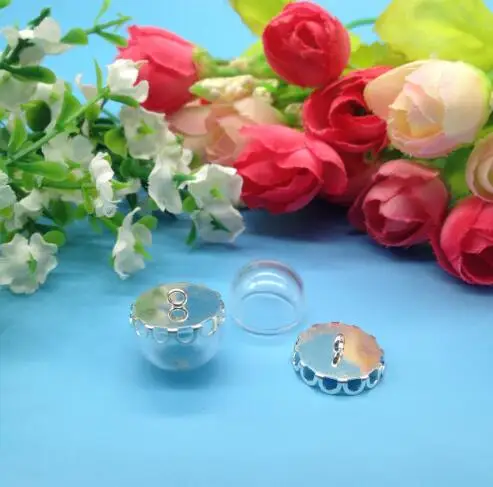 5sets/lot15m half glass silver plated globe bubble dome bottle locket vial lace base diy pendant handmade jewelry findings | Украшения и