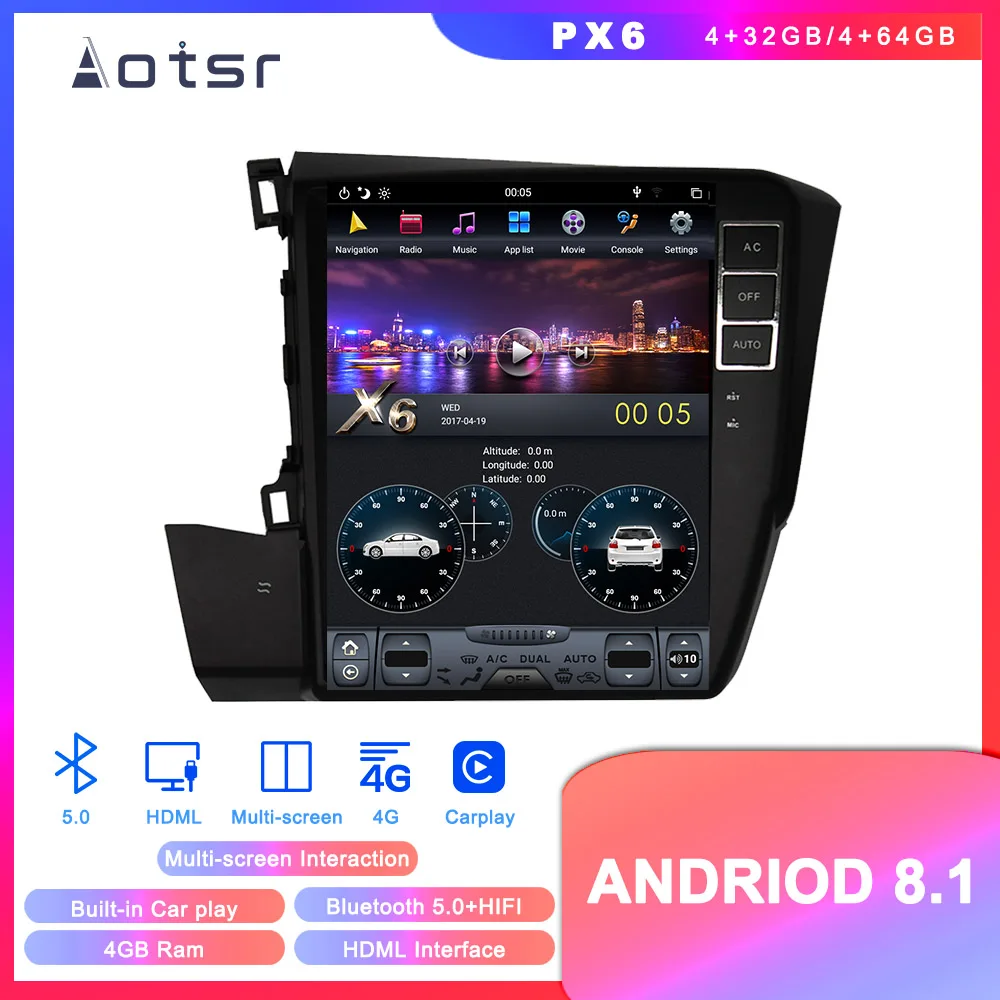 Автомобильный GPS навигатор в стиле Tesla Android 8 1 4 + 64 ГБ для Honda Civic 2012 автомобильное