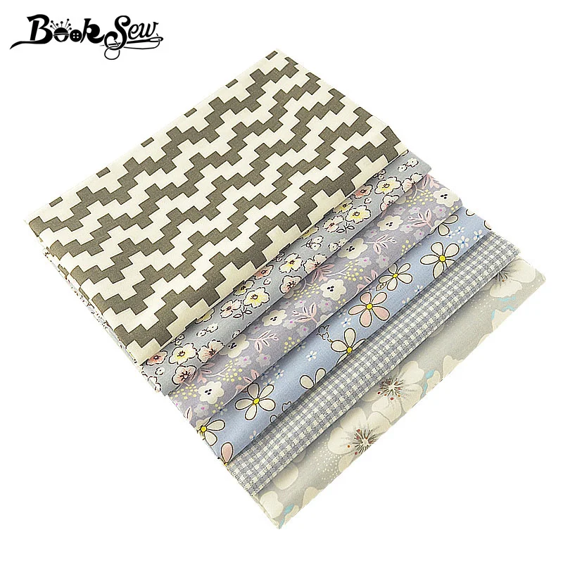 Booksew 100% хлопок саржевая Ткань цветочный дизайн серая ткань 6 шт./лот 40 см x 50