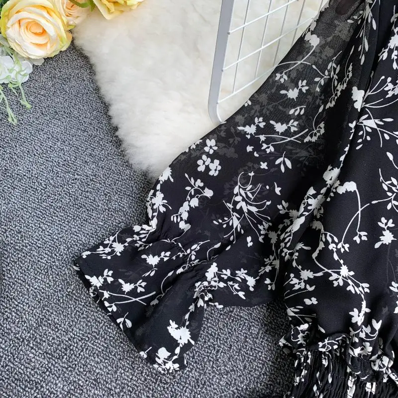 2019 летние новые женские с v образным вырезом коротким рукавом цветочным принтом