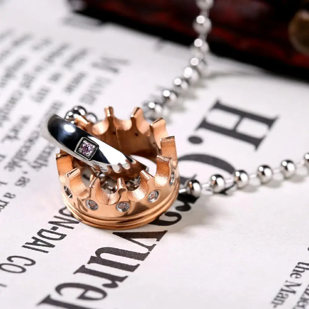 Мода черный/розовое золото Король Королева пара корон ожерелье s 316L нержавеющая