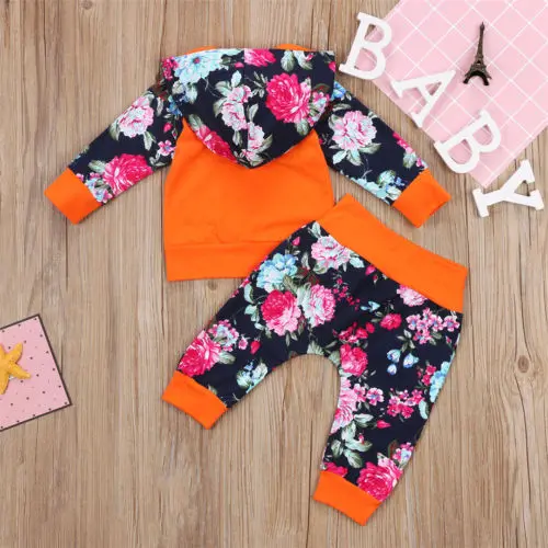 Newborn Baby Girls Clothes Set Long Sleeve Flower Hooded Tops Pants Lggings Outfits | Детская одежда и обувь