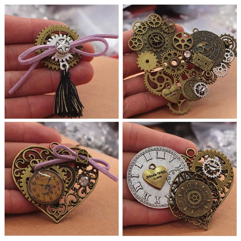 50g Steampunk Gears DIY Jewelry Accessories Gold Silver Cog Wheel Charms Pendant Bracelet Diy Making|Ювелирная фурнитура и