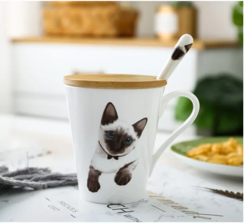 Новые Сиамские керамические кружки с котом, милые чашки с животными, Студенческая парная кружка с молоком, Офисная и семейная кофейная чашка с крышками
