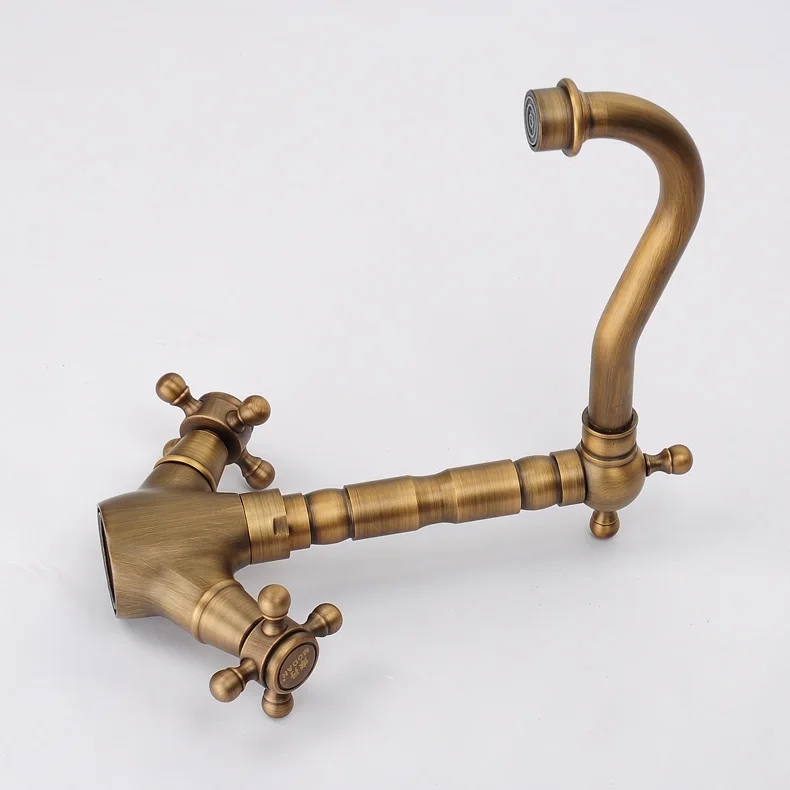 

Antique Bronze Copper Bathroom Kitchen Basin Sink 360 Swivel Water Faucet Tap Double Handle Swivel Spout Mixer Taps