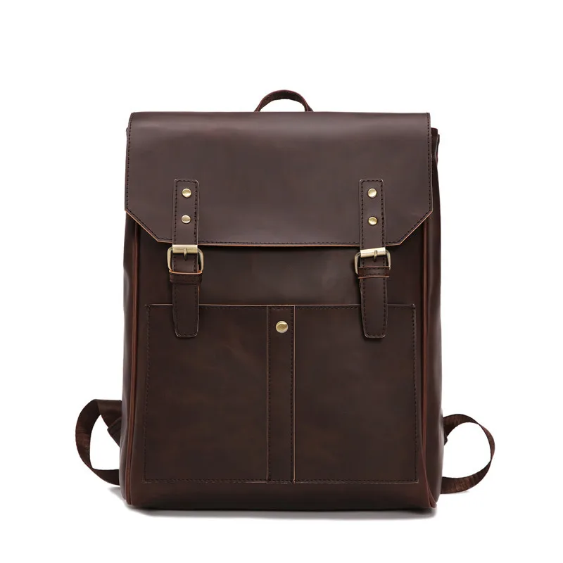 Мужской рюкзак из кожи Крейзи Хорс Черный винтажный для ноутбука школьная