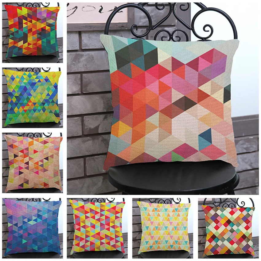 

Цветная мозаичная наволочка модные геометрические радужные шашки декоративные наволочки бесконечные кристаллы треугольные наволочки