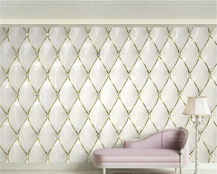 Custom wallpaper 3d mural luxury gold crystal rhombic stitching European soft bag background wall papers home decor | Обустройство