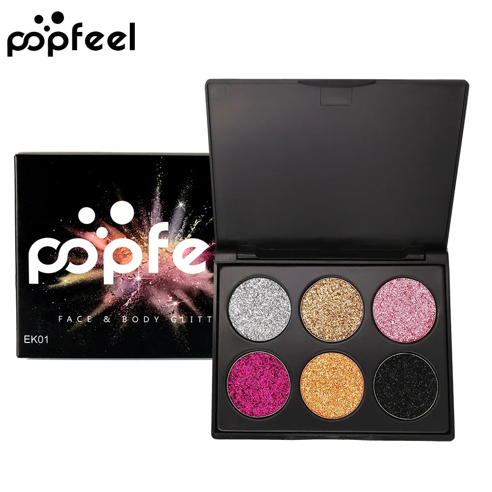 POPFEEL 6 цветов брендовые блестящие тени для век Палитра металлик макияж палитра