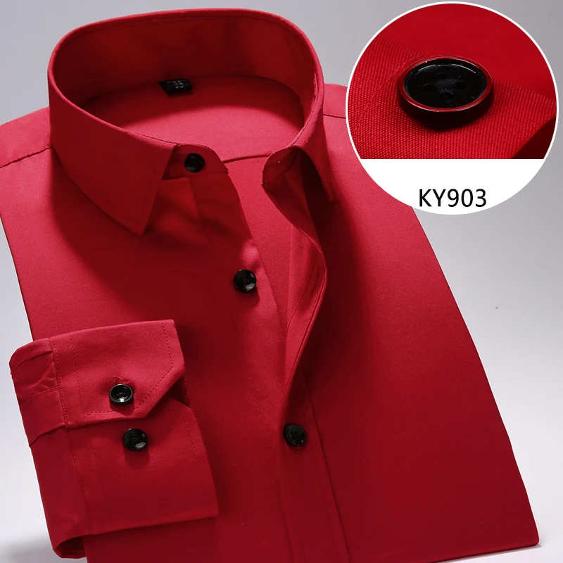 Covrlge Male Social Shirt Spring New Solid French Men's Dress Shirt Brand Clothing Long Sleeve Business Shirts Red Camisa MCL154