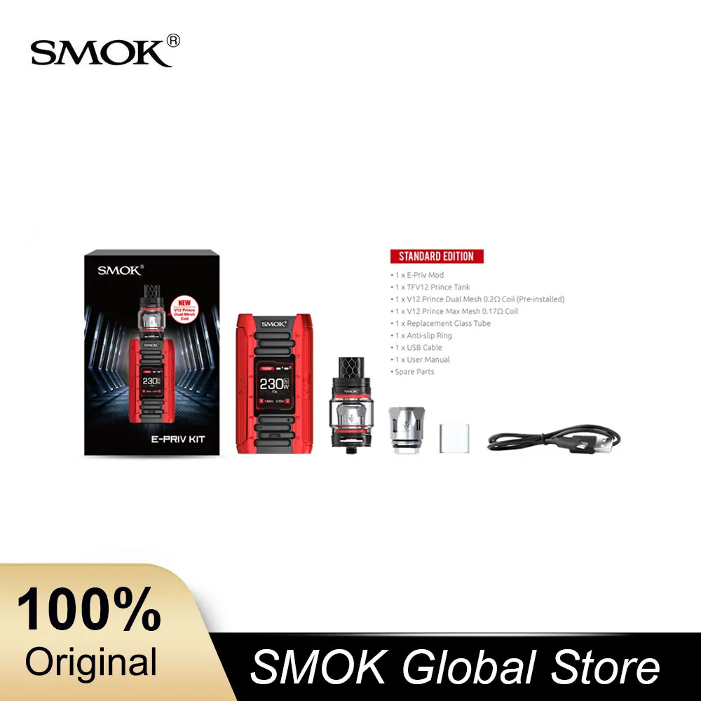Оригинальный SMOK E priv 230 Вт TC комплект с 8 мл/2 мл TFV12 Prince Tank Dual Mesh Max Coil VS X набор G