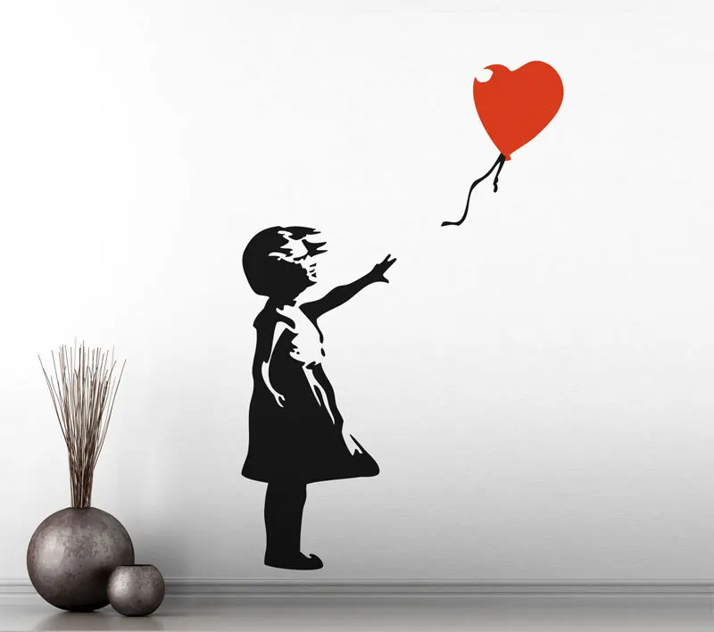 

Banksy Childhood Wall Decal Girl With Balloon Urban Graffiti Vinyl Wall Stickers For Kids Rooms Nursery Home Decor Mural SYY661