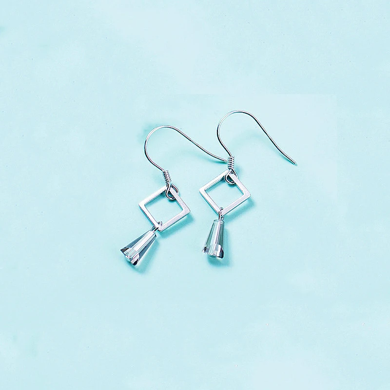 

INZATT Geometric Hollow Square Gray Purple Crystal Dangle Drop Earrings Fashion 925 Sterling Silver Fine Jewelry For Women Gift