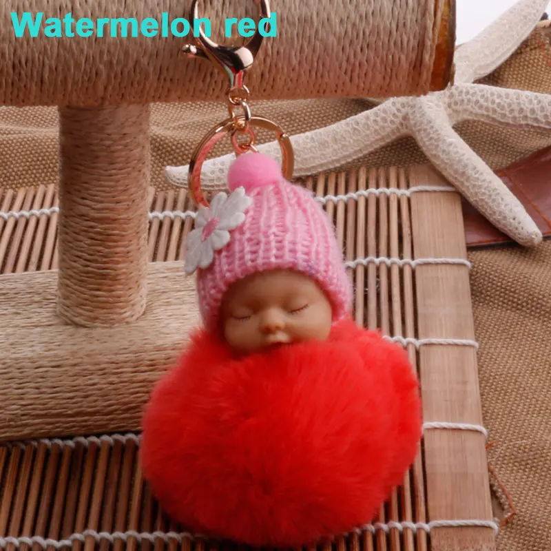 Watermelon Red Спящая кукла, брелок с помпоном из искусственного меха, автомобильный брелок, детская игрушка, брелок для ключей, Женский держатель для ключей, сумка, подвеска, ювелирное изделие, подарок - Цвет: Watermelon Red