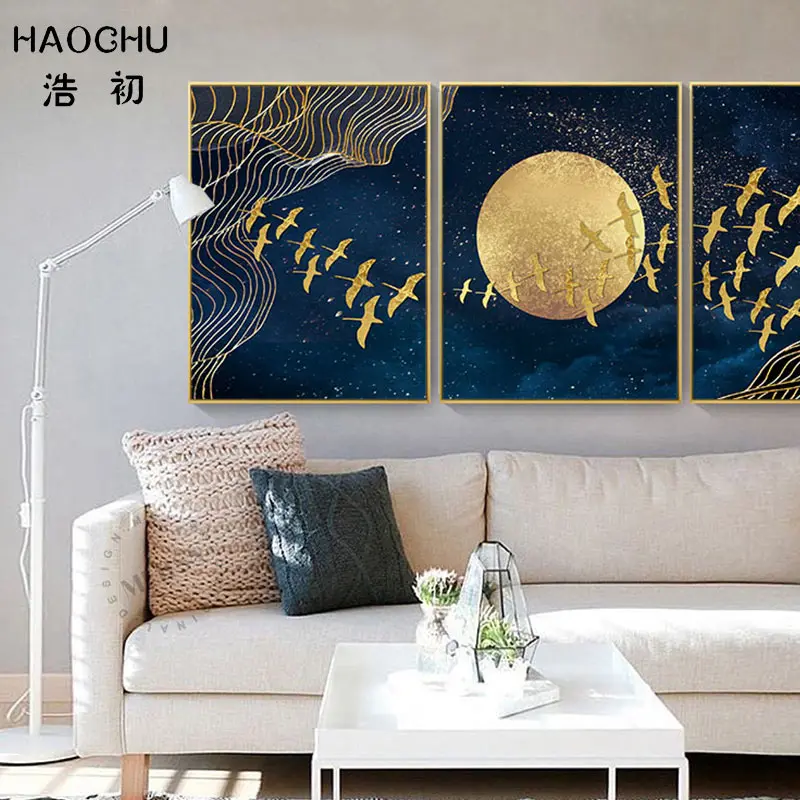 HAOCHU новых китайских Стиль Золотой Луны птичка для домашнего декора стены Стикеры