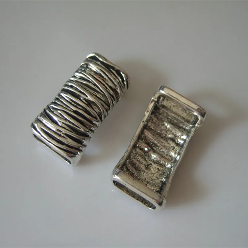 Плоские кожаные слайдеры 10 мм в античном стиле серебряного цвета для