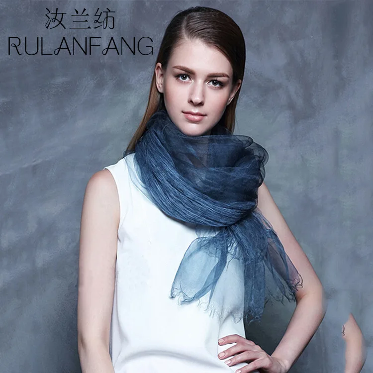 Новый Модный женский однотонный складной двухслойный шелковый шарф весенне