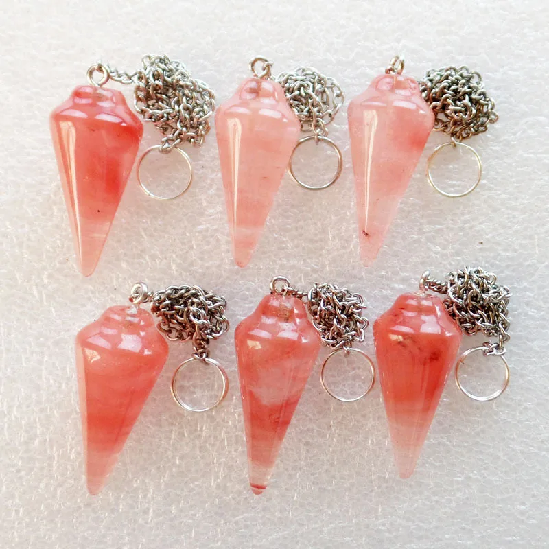 (6 шт.) оптовая продажа натурального вишневого кварца кулон из бисера маятник 35x15