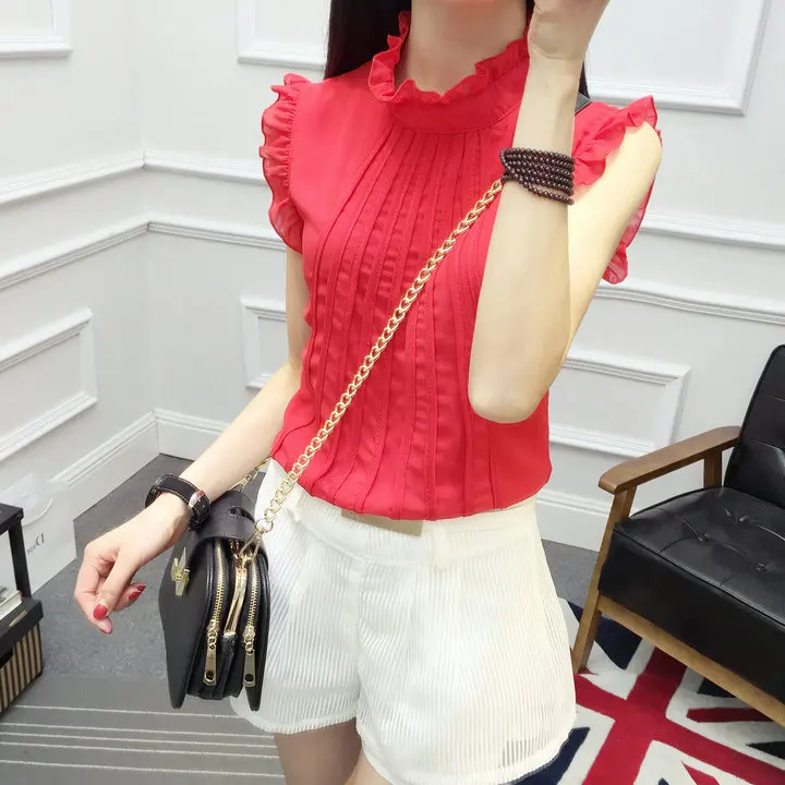 2019 Summer WomensTops and Blouses Sexy Sleeveless Chiffon Woman Shirts Plus Size Short Camisa Feminina Blusas Roupa |