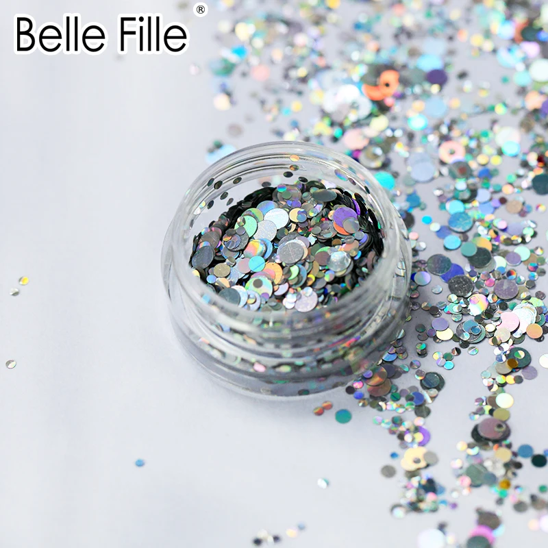 Блеск для ногтей Belle Fille 14 цветов 1 г круглая форма лазерный магический эффект лак