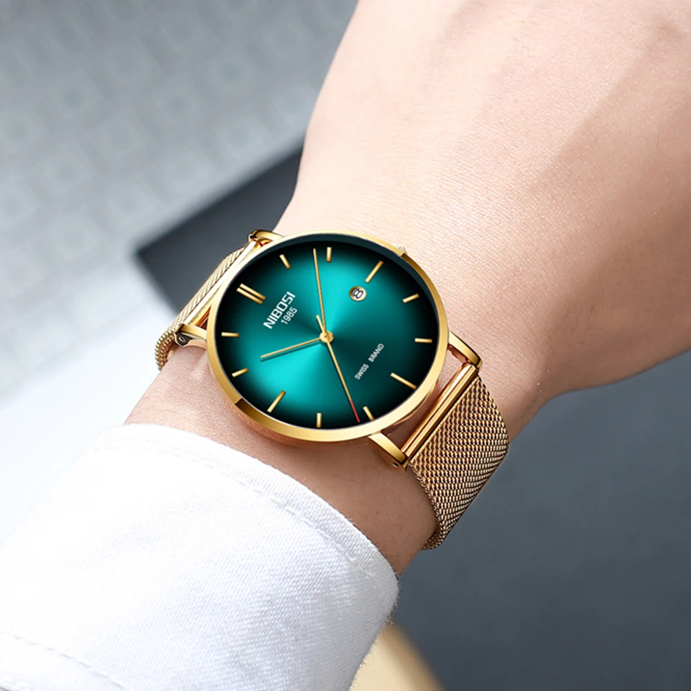 Мужские наручные часы reloj hombre водонепроницаемые ультратонкие с сетчатым