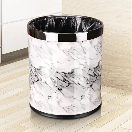 white marble silve r Металлическая мусорная корзина для дома и офиса, двухслойная 10л 14л открытая Верхняя Круглая габаражная банка для ванной комнаты кухни отеля мусорное ведро - Цвет: white marble silve r